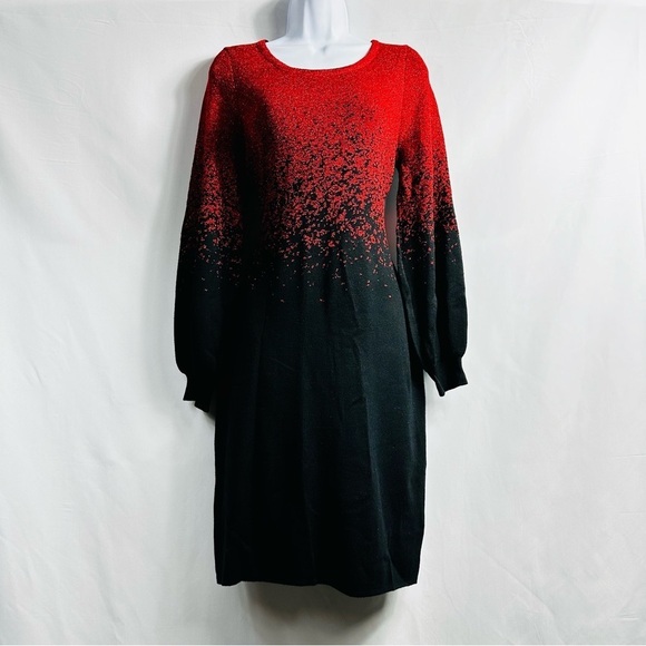 Nina Leonard Women’s Sz Small Red & Black Scoop Neck Long Sleeve Sweater Dress - Picture 1 of 9